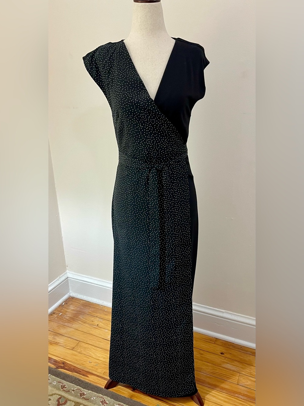 CAbi 5609 Disco Dress Black White Polka Dot Wrap Maxi Small